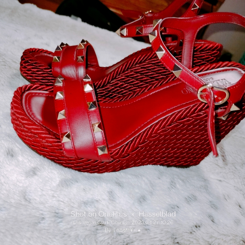 Valentino Garavani Red Rockstud leather torchon espadrille wedge - Picture 3 of 7